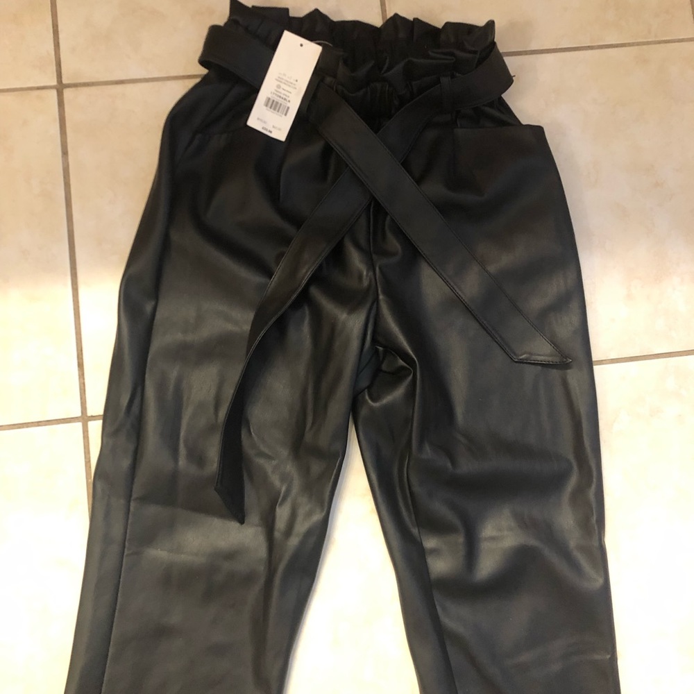 Miss Selfridge paper bag vegan leather pants black size 2